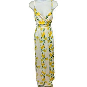 Ruiyige White and Yellow Spaghetti Strap Stretch Maxi Dress Size M